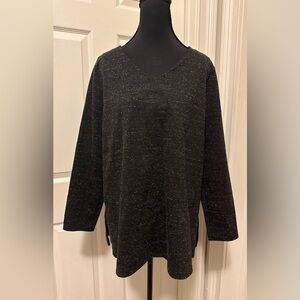 J. Jill Black V-Neck Sweater Textured Knit